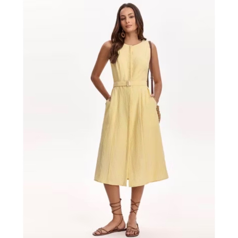 A New Day Womens Sleeveless Belted Midi Dress Yellow XL AND262313